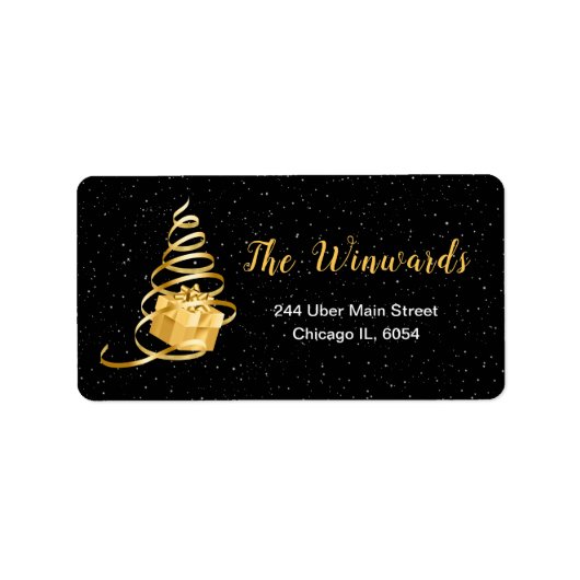 Goud en zwart kerstcadeau etiket (Voorkant)
