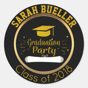 Goud en zwart Klasse van 2018 Graduation Cap Favor Ronde Sticker