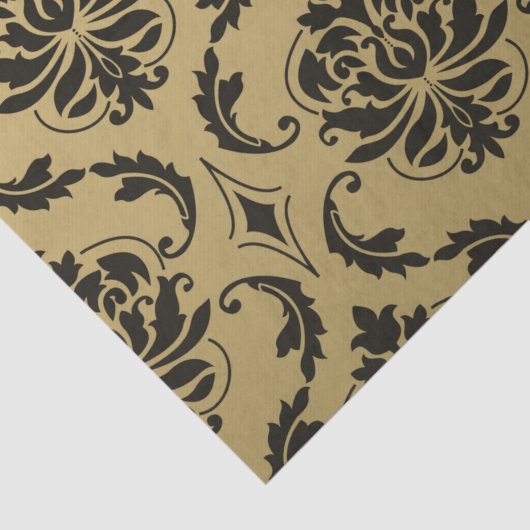 Goud en zwart Klassic Damask Tissuepapier (Detail)