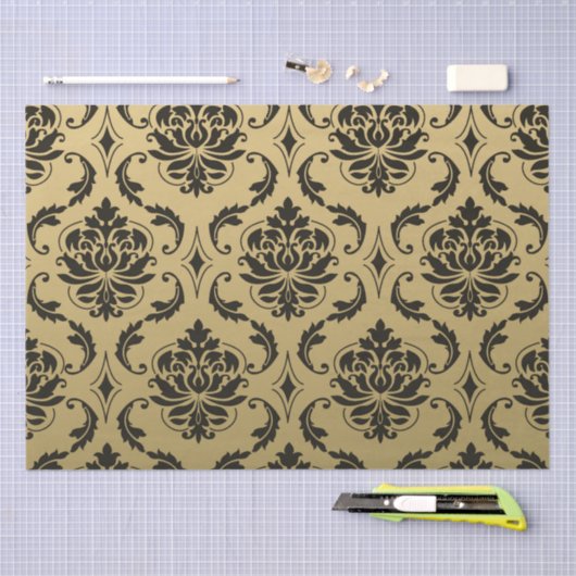 Goud en zwart Klassic Damask Tissuepapier (Craft)