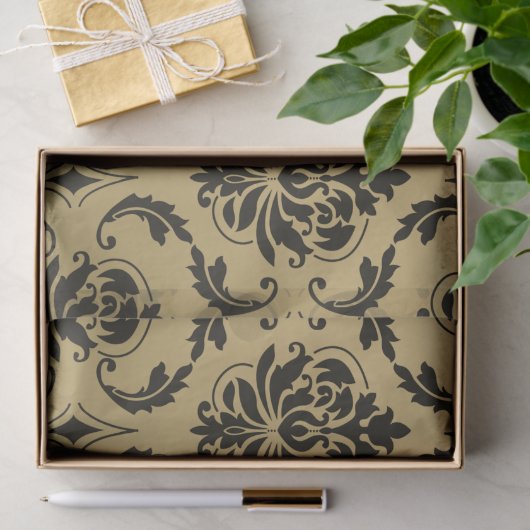 Goud en zwart Klassic Damask Tissuepapier (Geschenk)