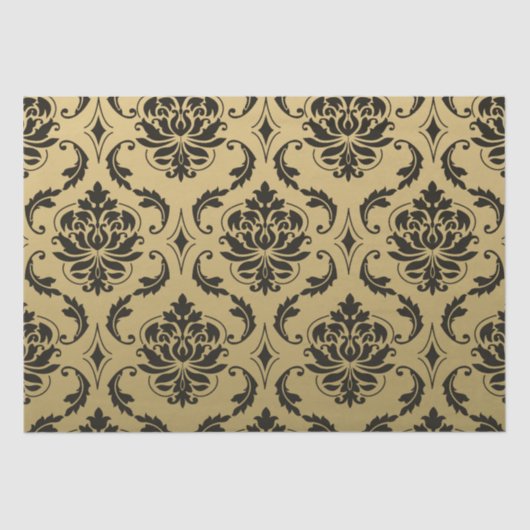Goud en zwart Klassic Damask Tissuepapier (Voorkant)