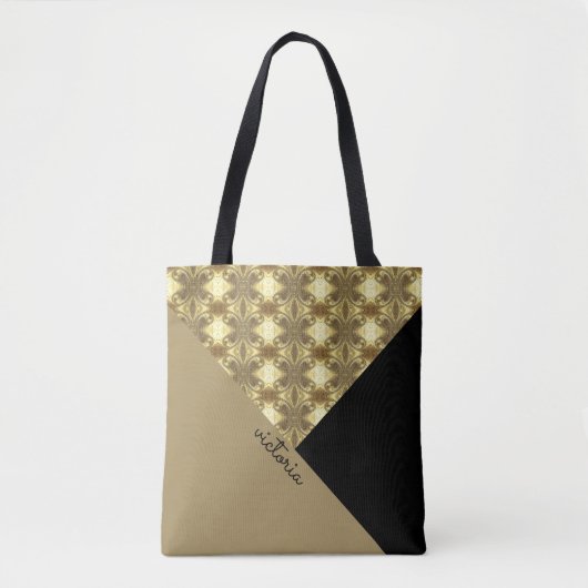 Goud en zwart kleurenblok Monogram Tote Bag (Voorkant)