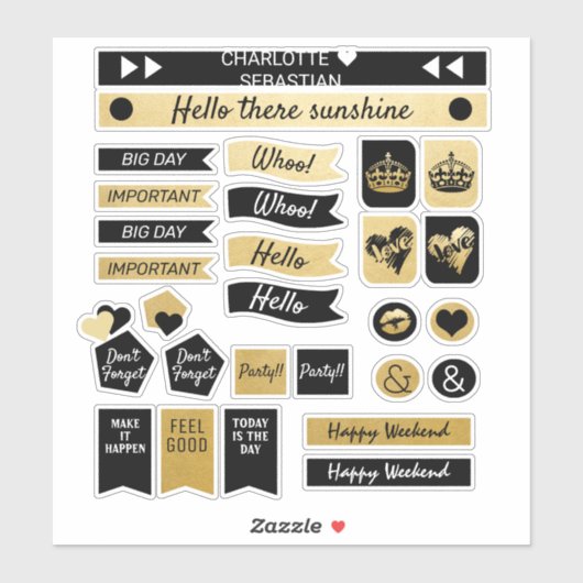 Goud en zwart kroon liefde hart planner sticker (Vel)