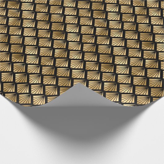 Goud en zwart kunstdeco Geometric Fan Pattern Cadeaupapier (Hoek)