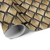 Goud en zwart kunstdeco Geometric Fan Pattern Cadeaupapier (Rol Hoek)