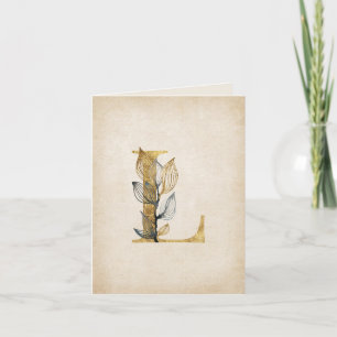 Goud en zwart L Monogram met bladeren Notitiekaartje