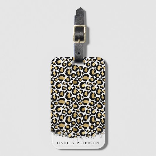 Goud en zwart Leopard Print Bagagelabel (Voorkant (verticaal))