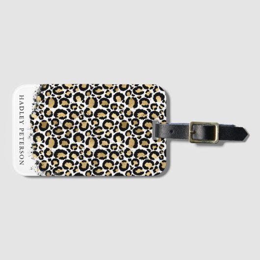 Goud en zwart Leopard Print Bagagelabel (Voorkant (horizontaal))