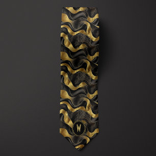 Goud en Zwart Lint Abstract Stropdas
