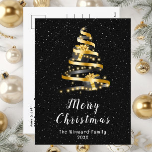 Goud en zwart lint cadeautje voor fijne kerst feestdagenkaart
