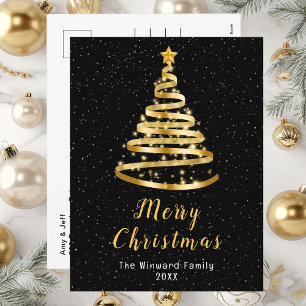 Goud en zwart lint — Merry kerst Feestdagenkaart
