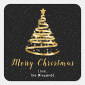 Goud en zwart lint — Merry kerst Vierkante Sticker (Voorkant)