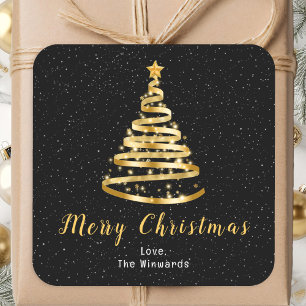 Goud en zwart lint — Merry kerst Vierkante Sticker