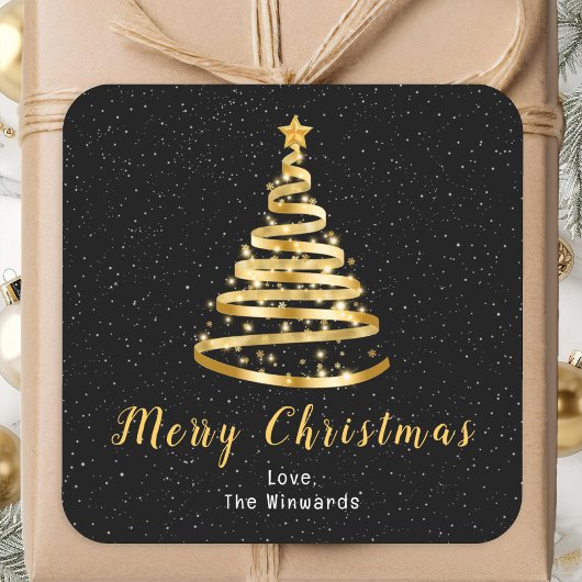 Goud en zwart lint — Merry kerst Vierkante Sticker