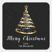 Goud en zwart lint — Merry kerst Vierkante Sticker (Voorkant)