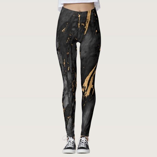 Goud en zwart marmer leggings (Voorkant)