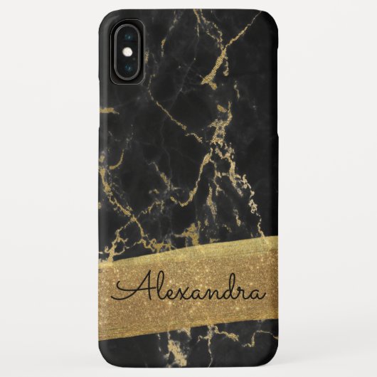 Goud en zwart marmer met goudfolie en glitter Case-Mate iPhone case (Achterkant)