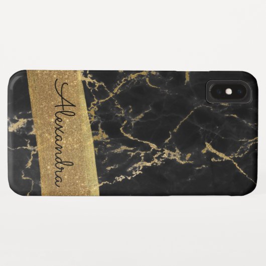 Goud en zwart marmer met goudfolie en glitter Case-Mate iPhone case (Achterkant (horizontaal))