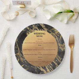 Goud en zwart marmer thema bruiloft Menu Papieren Bordje