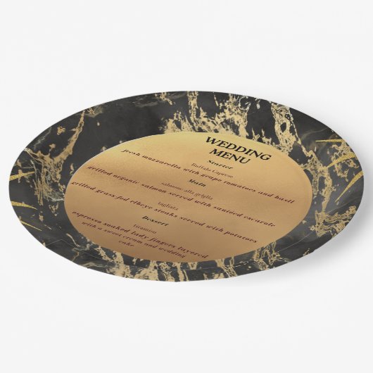 Goud en zwart marmer thema bruiloft Menu Papieren Bordje (Gekanteld)