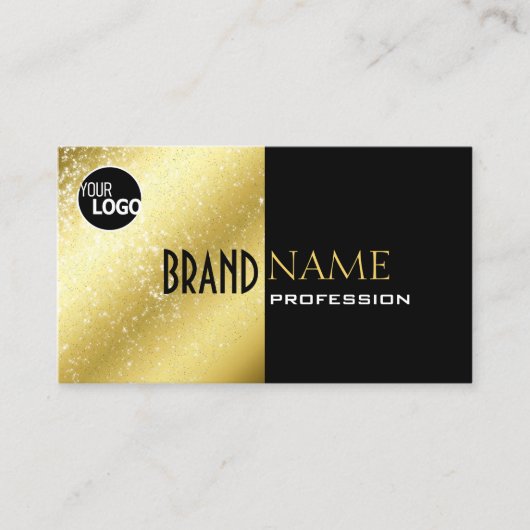 Goud en zwart met Glitter Sterren toevoegen Logo B Visitekaartje (Voorkant)
