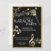 Goud en zwart Microfoon Muziek Karaoke Party Kaart (Voorkant)