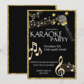 Goud en zwart Microfoon Muziek Karaoke Party Kaart (Voorkant / Achterkant)