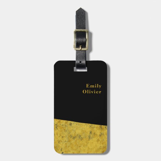 Goud en Zwart Minimalistisch Ontwerp Aangepaste Na Bagagelabel (Voorkant verticaal)