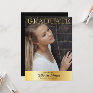 Goud en Zwart Minimalistische Foto Afstuderen Kaart