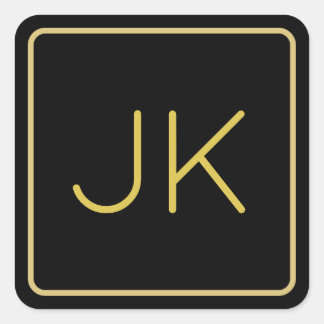 Goud en zwart Minimalistische Typografie Monogram Vierkante Sticker