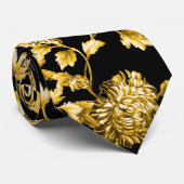 Goud en zwart, modern,  botanisch, heilzaam stropdas (Opgerold)