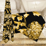 Goud en zwart, modern,  botanisch, heilzaam stropdas<br><div class="desc">Een elegante zwarte en goudbruiloft en een speciale stropdas met gouden ronddraaiende bloemen tegen een stevige zwarte achtergrond.</div>