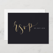 Goud en Zwart Modern Eenvoudig Script bruiloft RSV Uitnodiging Briefkaart (Voorkant / Achterkant)
