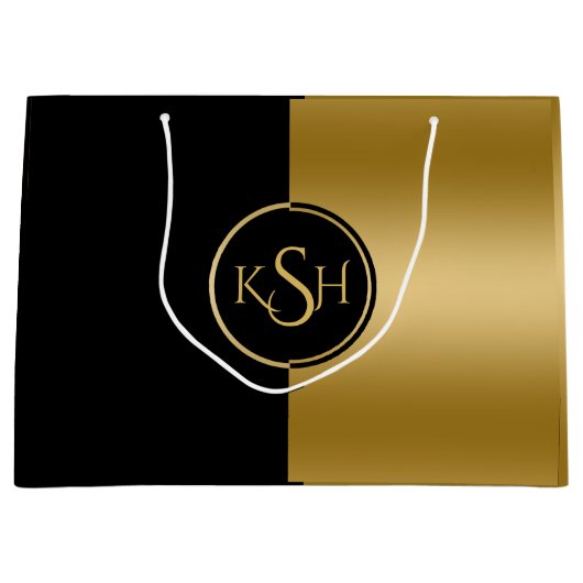 Goud en zwart, modern geometrisch ontwerp groot cadeauzakje (Voorkant)