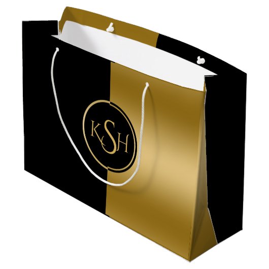 Goud en zwart, modern geometrisch ontwerp groot cadeauzakje (Achterkant Gekanteld)