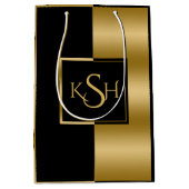 Goud en zwart, modern geometrisch ontwerp medium cadeauzakje (Voorkant)