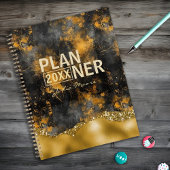 Goud en zwart Modern Goud Glitter Gepersonaliseerd Planner