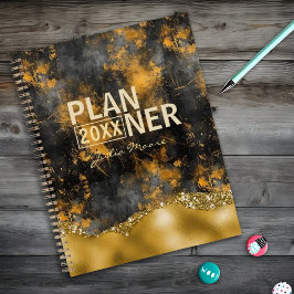 Goud en zwart Modern Goud Glitter Gepersonaliseerd Planner