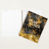 Goud en zwart Modern Goud Glitter Gepersonaliseerd Planner (Display)