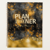 Goud en zwart Modern Goud Glitter Gepersonaliseerd Planner (Voorkant)