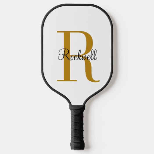 Goud en zwart modern monogram pickleball paddle (Voorkant)