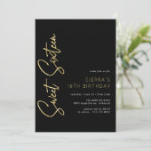 Goud en zwart | Modern Slank Sweet 16 Verjaardag Kaart (Staand voorkant)