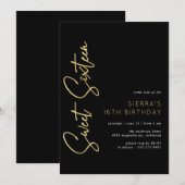 Goud en zwart | Modern Slank Sweet 16 Verjaardag Kaart (Voorkant / Achterkant)