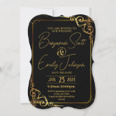 Goud en zwart moderne elegantie bruiloft uitnodigi kaart (Voorkant)
