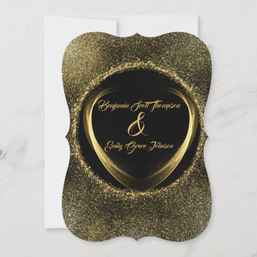 Goud en zwart moderne elegantie bruiloft uitnodigi kaart (Achterkant)