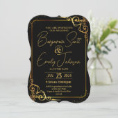 Goud en zwart moderne elegantie bruiloft uitnodigi kaart (Staand voorkant)