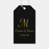 Goud en zwart Monogram Bruiloft Favor Gift Label Cadeaulabel (Voorkant)
