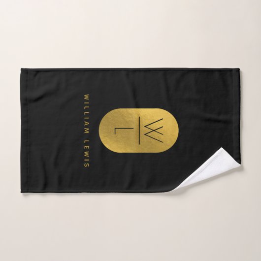 Goud en zwart Monogram Modern minimalist Bad Handdoek (Handdoek)