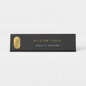 Goud en zwart Monogram Modern minimalist Bureau Naambordje (Voorkant)